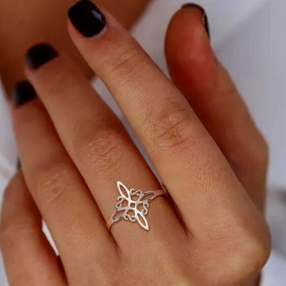 Silver Stainless Steel Witch Celtic Viking Cross Knot Adjustable Open Ring NWOT - Picture 1 of 15